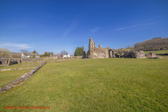 View from the south west corner of the cloister towards the abbey.