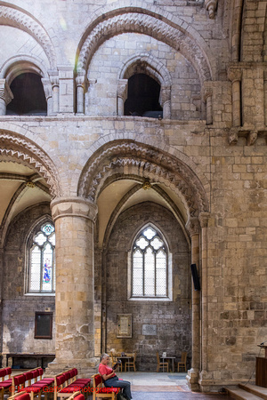 Wonky arches!  First arch in the nave showing the results of differential settlement under the weight of the central tower.  The abbey sits on a three fett deep bed of sand over the water table