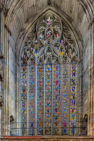 The great East Window, oringinally dating from 1330 but with most the stained glass replaced.  The Last judgement sits atop a Jesase Tree.